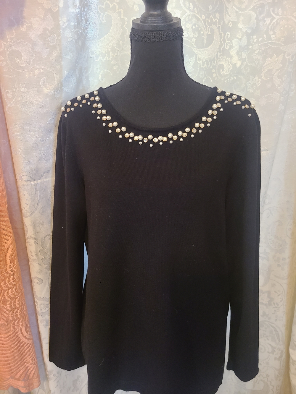 Black Pearl-Embellished Women’s Top